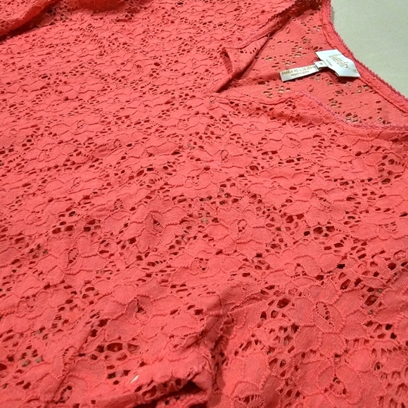 Laundry by Shelli Segal Crochet Lace Tunic M – Coral Sheer ¾ Sleeve Boho Chic - Picture 3 of 14